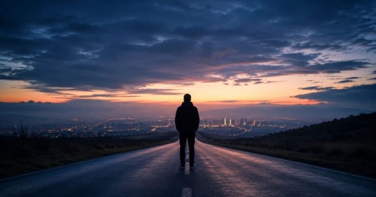 Signs your life is going in the wrong direction shown by a solitary figure on an empty road at dawn.